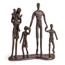 Abstract Statue hot Metal Family of Four Holding Hands - Green - Vintage